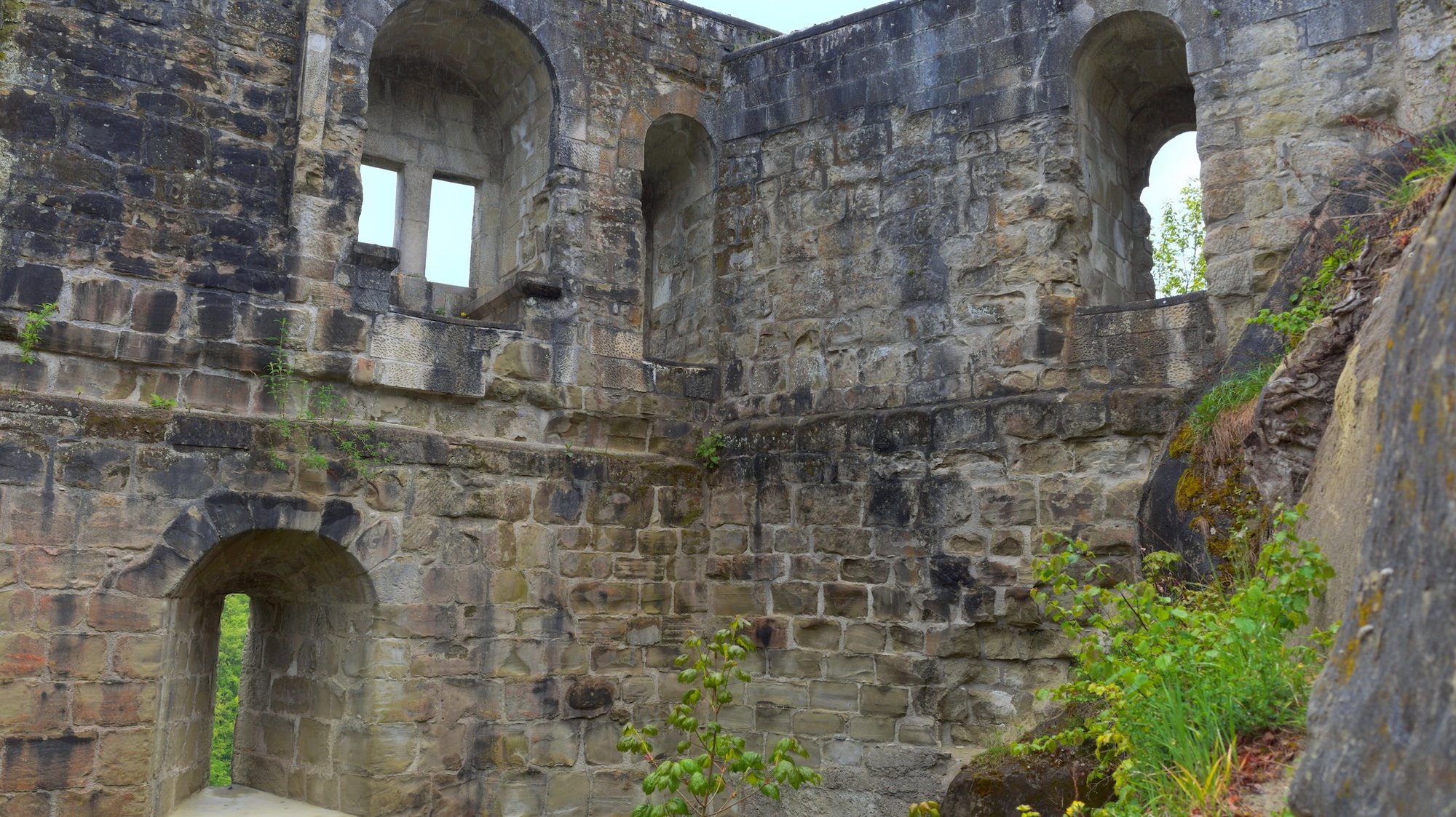 The weathered sandstone walls of the Grasburg ruins